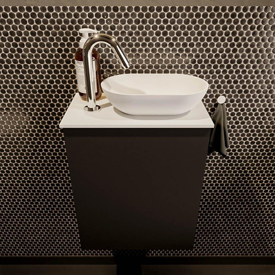 Mondiaz Fowy Toiletmeubel - 40x50x23cm - urban mat - 1 kraangat - wasbak rechts - 1 deur - solid surface - blad MDF - wasbak: wit