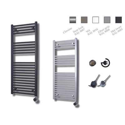 Sanicare electrische design radiator 111,8 x 45 cm Zilver-grijs met thermostaat zwart TWEEDEKANS