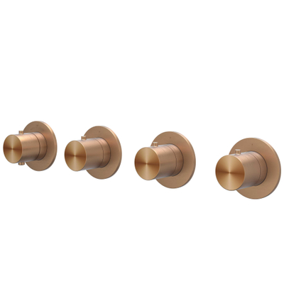 IVY Concord Afbouwdeel - voor Inbouwthermostaat - 3 stopkranen - symmetry - ronde rozetten - RVS316 - geborsteld mat koper PVD