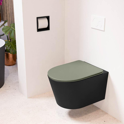 MONDIAZ LAVIE wandclosetpack - 36x53cm - diepspoel - rimless - Urban (zwart) - softclose - quick-release - toiletzitting - Army (groen)