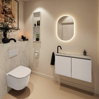 MONDIAZ TURE-DLUX 80cm toiletmeubel Linen. EDEN wastafel Opalo positie links. Met 1 kraangat.