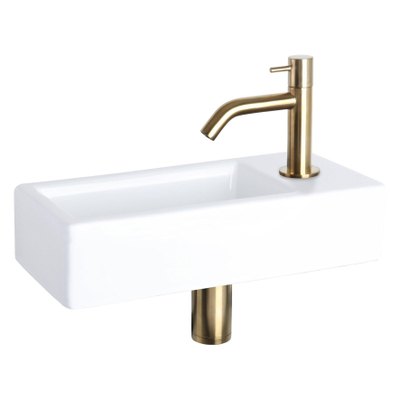 Differnz Hura fonteinset - 38.5x18.5x9cm - Rechthoek - 1 kraangat - Goud mat gebogen kraan - Keramiek Wit