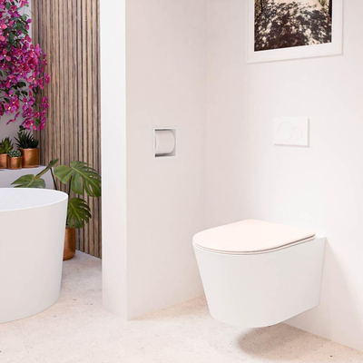 MONDIAZ LAVIE wandclosetpack - 36x53cm - diepspoel - rimless - Talc (offwhite) - softclose - quick-release - toiletzitting - Rosee (roze)