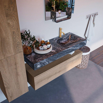 MONDIAZ ALAN - DLUX Badkamermeubelset - 120cm - onderkast - Washed Oak - 1 lade - vrijhangende wastafel - wasbak rechts - 1 kraangat - Lava