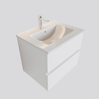 MONDIAZ VICA Badkamermeubelset - 60cm - 2 lades - wasbak Denia midden - 1 kraangat - solid surface talc