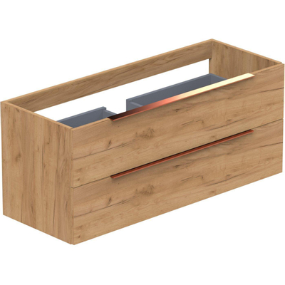 Thebalux Type onderbouwkast 120x45x50cm 1 uitsparing opbouwgreep koper 2 softclose lades standaard greep MDF/spaanderplaat hoogglans wit