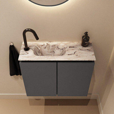 MONDIAZ TURE-DLUX 60cm toiletmeubel Dark Grey. EDEN wastafel Glace positie links. Met 1 kraangat.