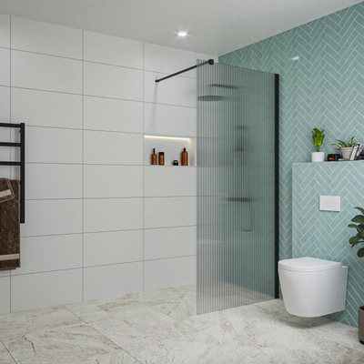 Fortifura Galeria inloopdouche - 90x200cm - ribbelglas - wandarm - mat zwart