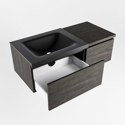 MONDIAZ BUKLA 100cm badmeubel met module 40 kleur Dark Brown met 2 lades. Wastafel CLOUD links 0 kraangaten kleur Urban.