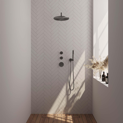 Brauer Gunmetal Edition Regendoucheset inbouw - hoofddouche 30cm - Wandarm - met inbouwdeel - Gladde knoppen - handdouche Staaf 1 stand - PVD - geborsteld gunmetal