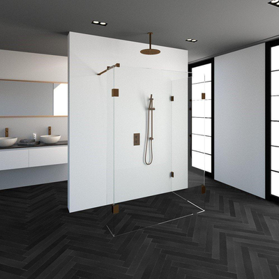 BRAUER Create Inloopdouche - reversed - 140x90cm - profielloos - 30cm - zijwand - antikalk - 8mm veiligheidsglas - koper