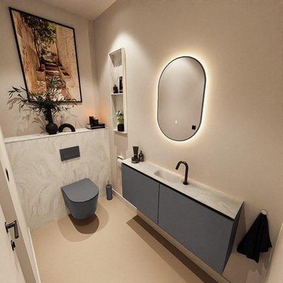MONDIAZ TURE-DLUX 120cm toiletmeubel Dark Grey. EDEN wastafel Ostra positie midden. Met 1 kraangat.