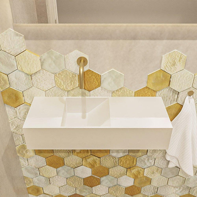 Mondiaz TYNE Fonteinset - 60x23x12cm - wasbak links - 0 kraangaten - solid surface Talc mat