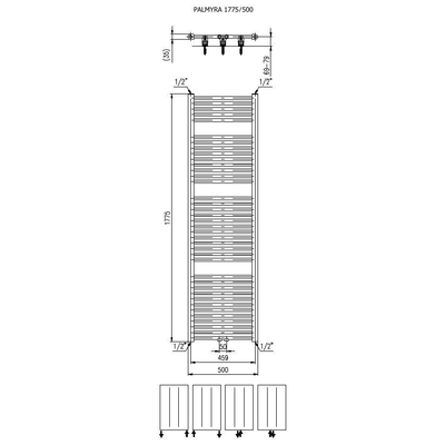 Plieger Palmyra designradiator horizontaal middenaansluiting 1775x500mm 868W wit