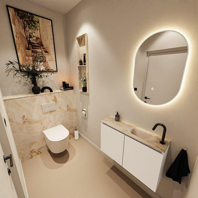MONDIAZ TURE-DLUX 80cm toiletmeubel Talc. EDEN wastafel Frappe positie rechts. Met 1 kraangat.