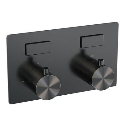 BRAUER gunmetal Edition Thermostatische Regendouche inbouw - drukknoppen - SET 52 - 30cm hoofddouche - gebogen muurarm - staaf handdouche - doucheslang - wandaansluitbocht - gunmetal geborsteld PVD