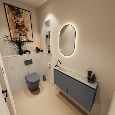 MONDIAZ TURE-DLUX 100cm toiletmeubel Dark Grey. EDEN wastafel Opalo positie links. Met 1 kraangat.