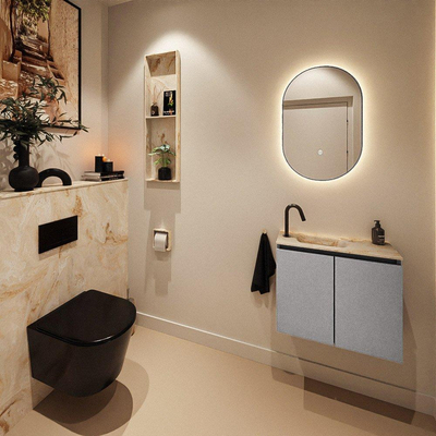 MONDIAZ TURE-DLUX 60cm toiletmeubel Plata. EDEN wastafel Frappe positie links. Met 1 kraangat.