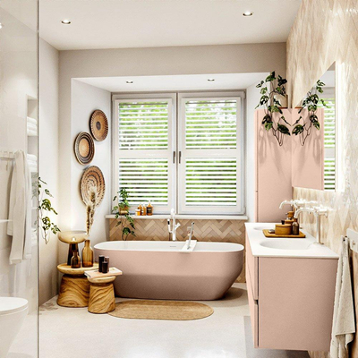 MONDIAZ Vica Badkamermeubelset - 180cm - onderkast rosee - 4 lades - wastafel moon dubbel - 2 kraangaten - 60cm hoge versie - talc