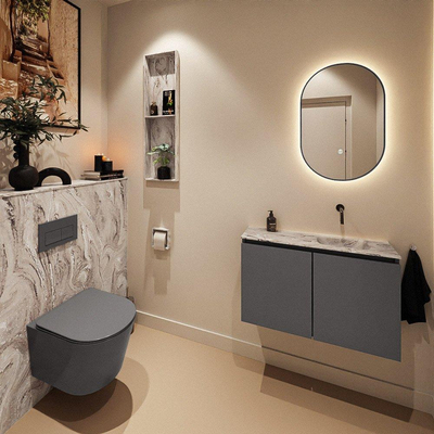 MONDIAZ TURE-DLUX 80cm toiletmeubel Dark Grey. EDEN wastafel Glace positie rechts. Zonder kraangat.