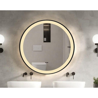 Saniclass Lonato Badkamerspiegel - rond - diameter 100cm - geintegreerde LED verlichting - spiegelverwarming - infraroodbediening - mat zwart