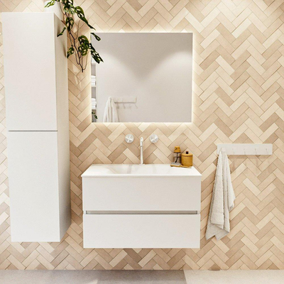 MONDIAZ VICA 80cm badmeubel onderkast Talc 2 lades. Wastafel CLOUD midden 1 kraangat, kleur Talc.