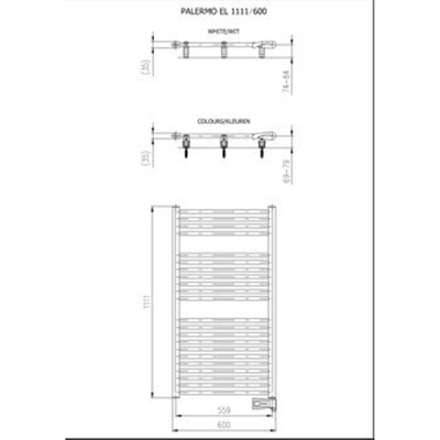 Plieger Palermo-EL III/Fischio elektrische designradiator horizontaal 1111x600mm 600W wit (RAL9016)