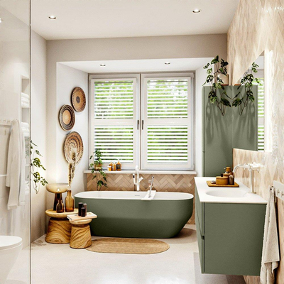 Mondiaz VICA Badkamermeubelset - 170cm - army - 4 lades - Wastafel MOON - rechts - 1 kraangat - kleur talc - XL versie 60cm hoog