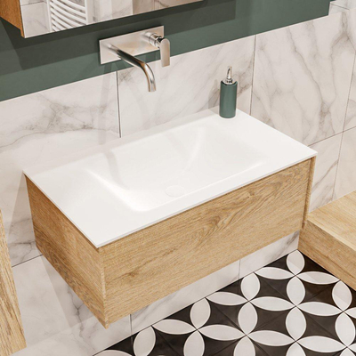 MONDIAZ LUSH Badkamermeubelset - 80cm - 1 lade - wastafel cloud - wasbak midden - 0 kraangaten - washed oak - (inclusief spiegelkast) OUTLET UDEN