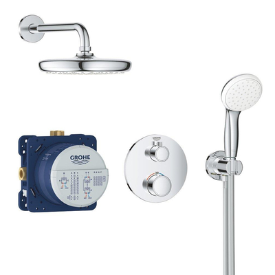 GROHE Grohtherm Perfect Regendoucheset - hoofdddouche 21cm - 2 functies - rond afbouwdeel - handdouche rond 10cm - chroom