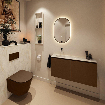 MONDIAZ TURE-DLUX 100cm toiletmeubel Rust. EDEN wastafel Ostra positie links. Zonder kraangat.