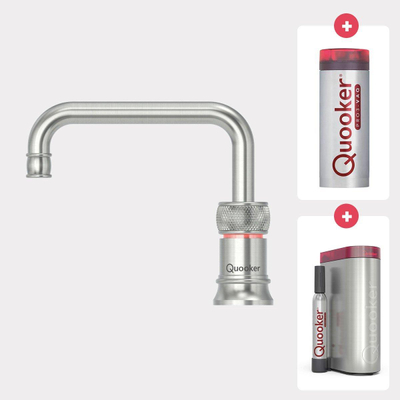 Quooker NL Classic Nordic square kokendwaterkraan opbouw uitloop draaibaar met Pro3 reservoir & Cube reservoir RVS