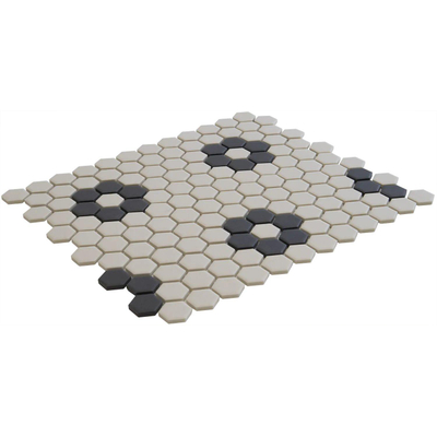 The Mosaic Factory London mozaïektegel - 26x30cm - wand en vloertegel - Zeshoek/Hexagon - Porselein White + Black Mat