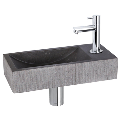 Differnz Ribble fonteinset - 38x18x8cm - Rechthoek - 1 kraangat - recht chroom kraan - natuursteen zwart