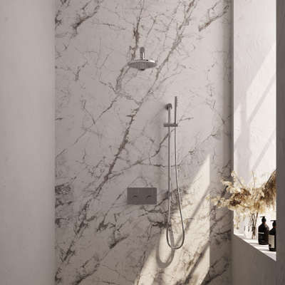 BRAUER Chrome Carving Thermostatische Regendouche inbouw - drukknoppen - SET 61 - 20cm hoofddouche - rechte muurarm - staaf handdouche - doucheslang - geïntegreerde glijstang - chroom