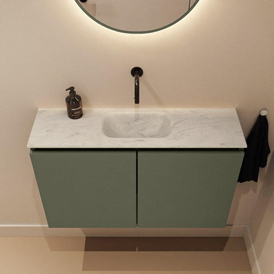 MONDIAZ TURE-DLUX 80cm toiletmeubel Army. EDEN wastafel Opalo positie midden. Zonder kraangat.