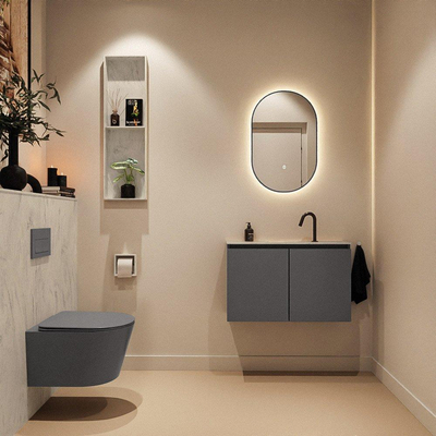 MONDIAZ TURE-DLUX 80cm toiletmeubel Dark Grey. EDEN wastafel Opalo positie midden. Met 1 kraangat.