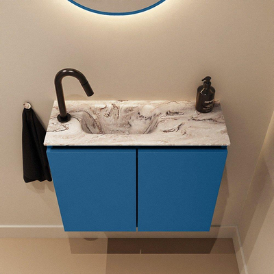 MONDIAZ TURE-DLUX 60cm toiletmeubel Jeans. EDEN wastafel Glace positie links. Met 1 kraangat.