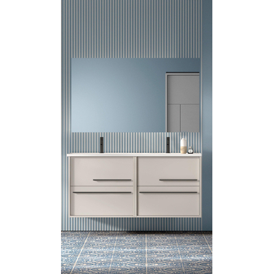 Adema Prime Essential Badkamermeubelset - 120x55x46cm - 2 rechthoekige wasbakken wit - 2 kraangaten - 4 lades - rechthoekige spiegel - mat cotton (beige)