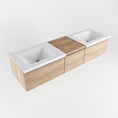 MONDIAZ BUKLA 160cm badmeubel met module 40 kleur Washed Oak met 3 lades. Wastafel CLOUD dubbel 0 kraangaten kleur Talc.