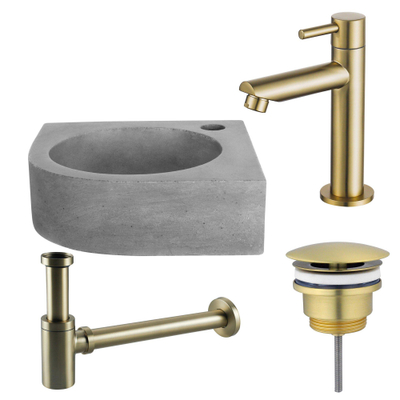 Fortifura Fuente fonteinset - 31.5x31.5x10cm - 1 kraangat - hoek - fonteinkraan messing geborsteld - beton