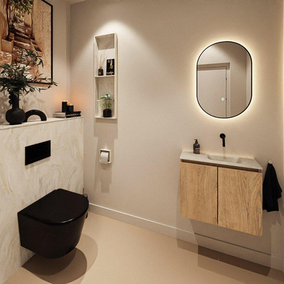 MONDIAZ TURE-DLUX 60cm toiletmeubel Washed Oak. EDEN wastafel Ostra positie rechts. Zonder kraangat.