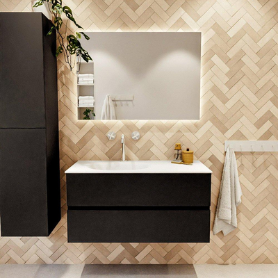 MONDIAZ VICA 100cm badmeubel onderkast Urban 2 lades. Wastafel MOON links 1 kraangat, kleur Talc.