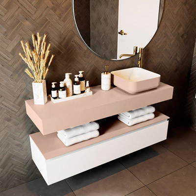 Mondiaz TOP 41 Vrijhangend Topblad - 130x41x12cm - geschikt voor waskom - Solid surface - Rosee