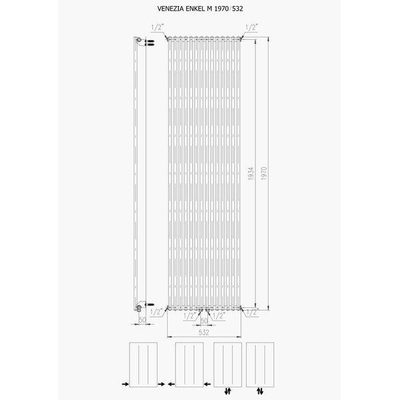Plieger Venezia M designradiator enkel verticaal met middenaansluiting 1970x532mm 1417W wit