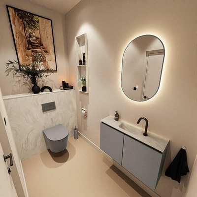 MONDIAZ TURE-DLUX 80cm toiletmeubel Smoke. EDEN wastafel Ostra positie midden. Met 1 kraangat.