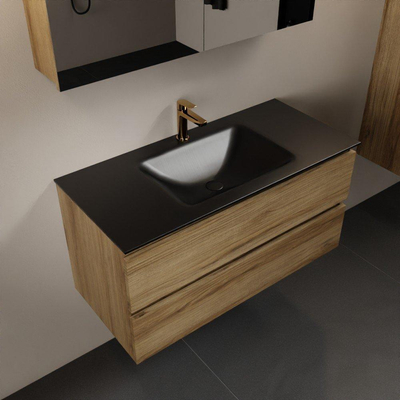 Mondiaz Aivy badmeubelset - 100x45x50cm - 1 kraangat - 1 wasbak urban Solid surface - Midden - 2 lades - Met spiegelkast - Melamine Chai