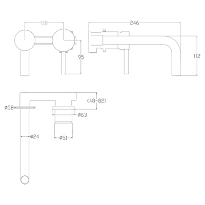 Differnz Kraan Inbouw koud/warm rechts mat zwart