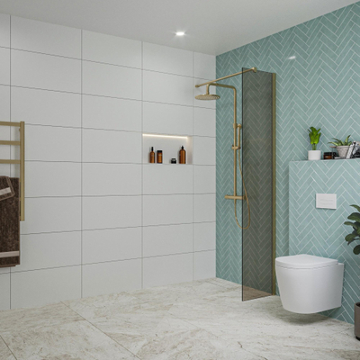 FugaFlow Eccelente Vetro inloopdouche badkamer - 40x200cm - rookglas - wandarm - geborsteld messing