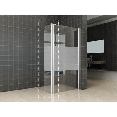 Wiesbaden Comfort zijwand draaibaar rechts 350 x 2000 x 10 mm nano helder glas met melkglas middenband/chroom